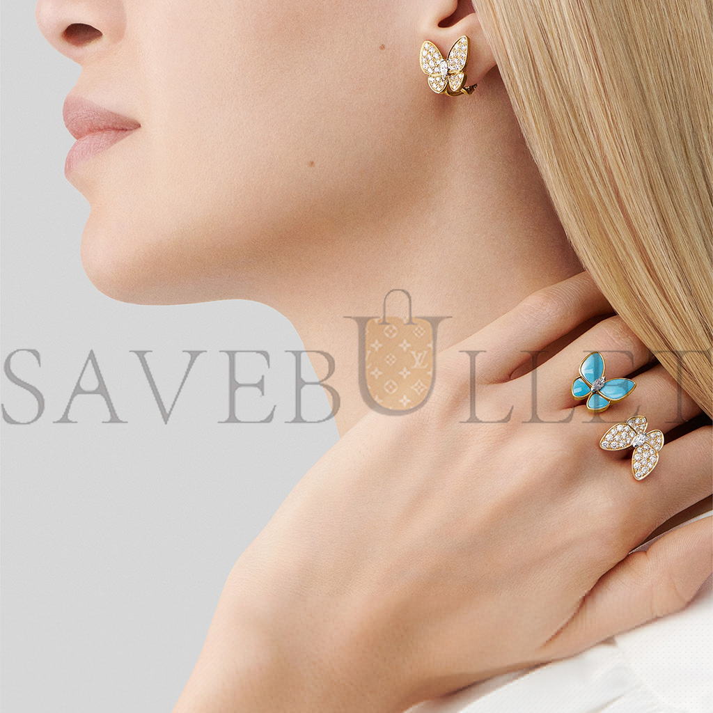 v*n cl*f arpels two butterfly earrings - yellow gold, Di*m*nd, turquoise vcarp7us00